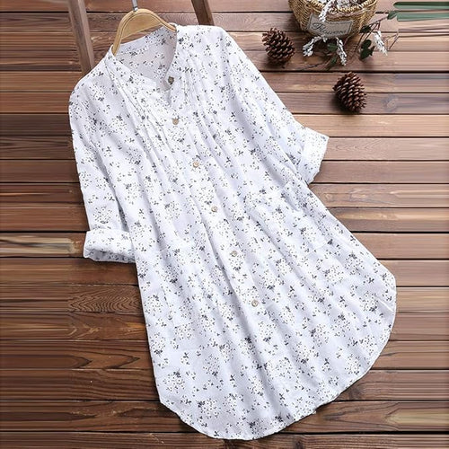 Women's Long Sleeve Floral Pleated Casual Blouse T-Shirt Waist Women's Blouse with V-Neck Women's Top Sleeveless